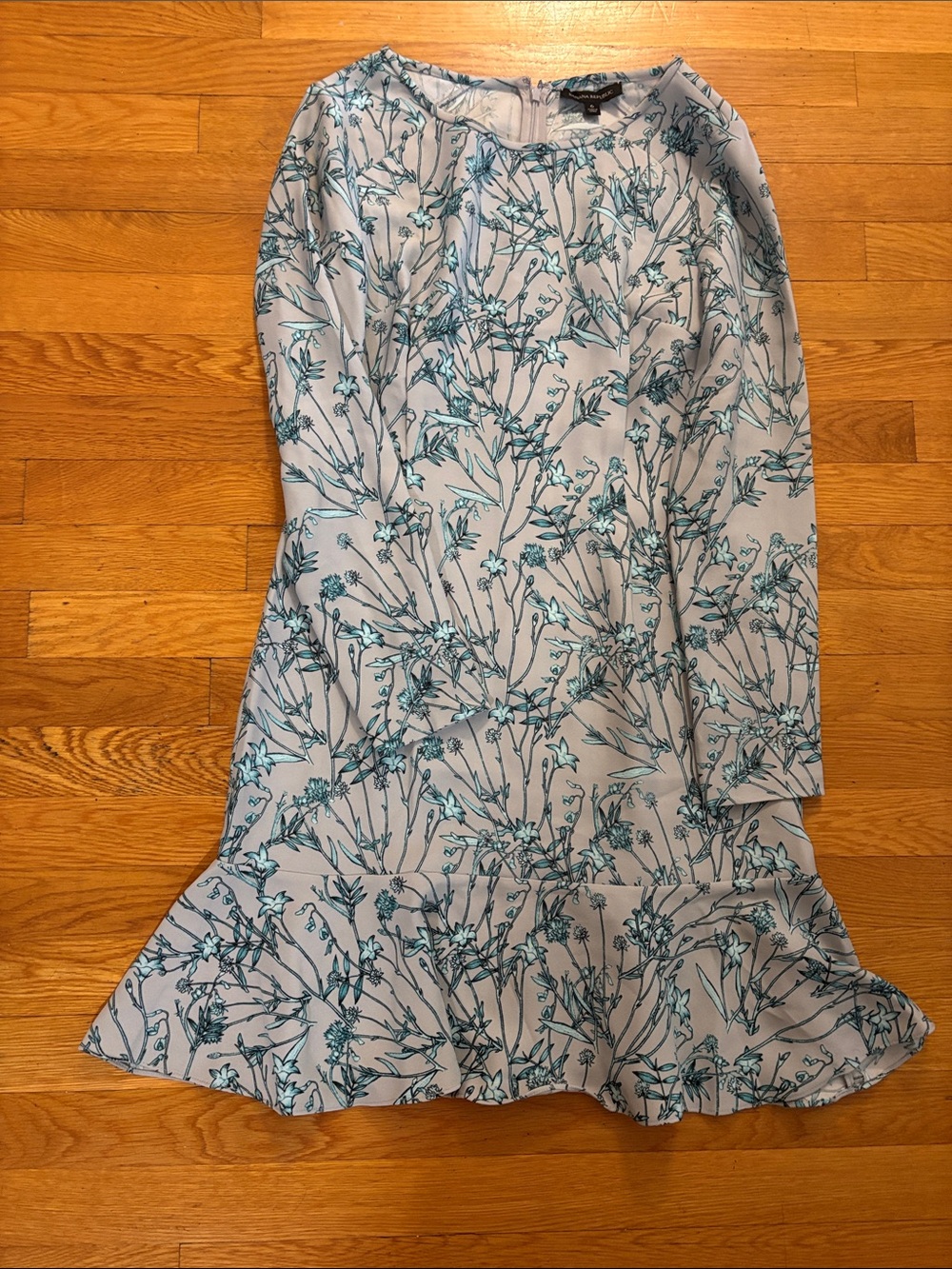 Banana Republic Light Blue Floral Print Long Sleeve Dress